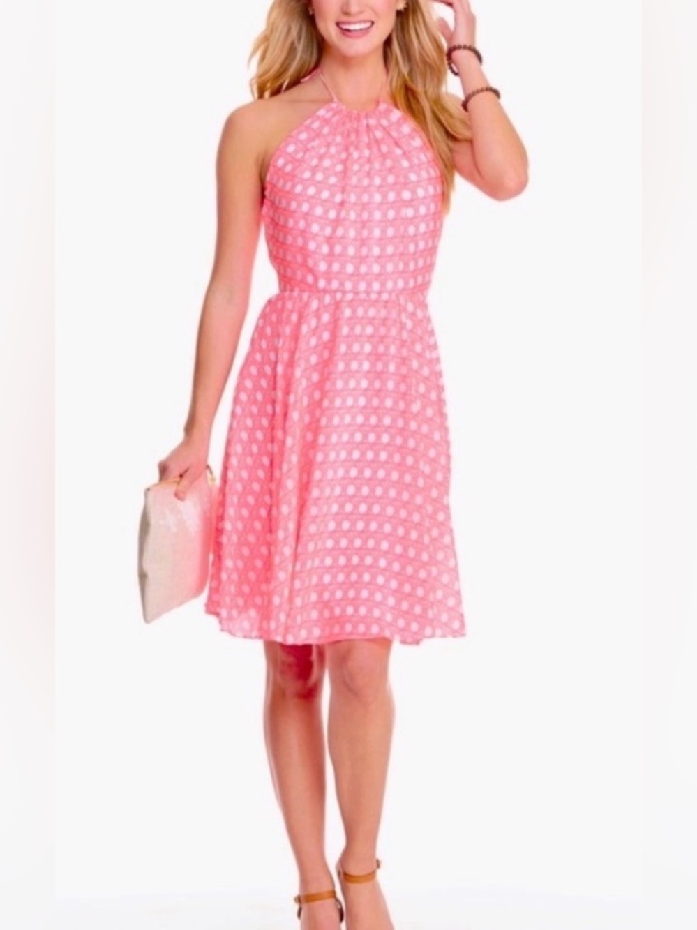 Vineyard Vines 100% Silk Pink Halter Fit & Flare Dress Size 6